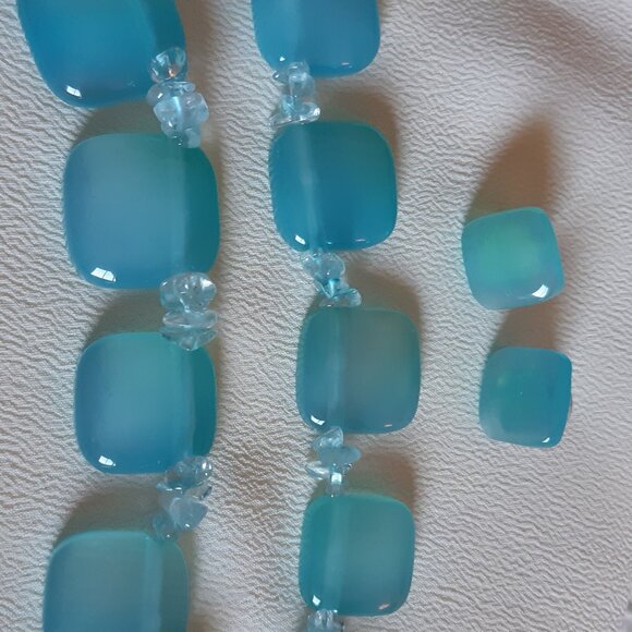 Vintage Brazilian Blue Chalcedony Necklace and Earrings Set - Picture 2 of 16